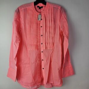 J Crew Womens Size 0 New Shirt Coral Pink Cotton Pleated Grosgrain Ribbon Button
